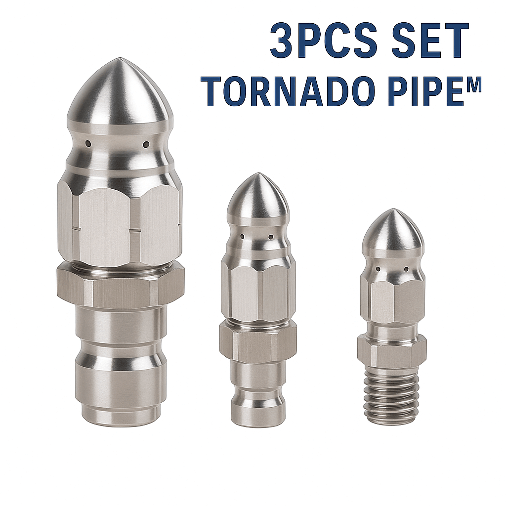 3-piece set of Tornado Pipe™ high-pressure durable pipe solutions for industrial applications.