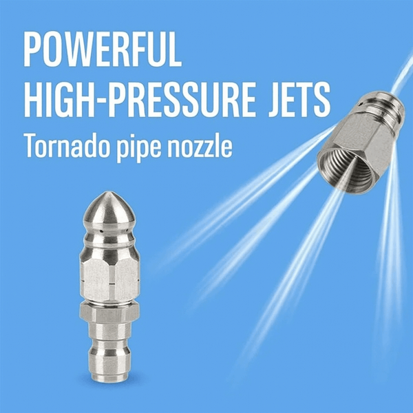 Tornado Pipe nozzle with powerful high-pressure jets designed for efficient flow and performance.