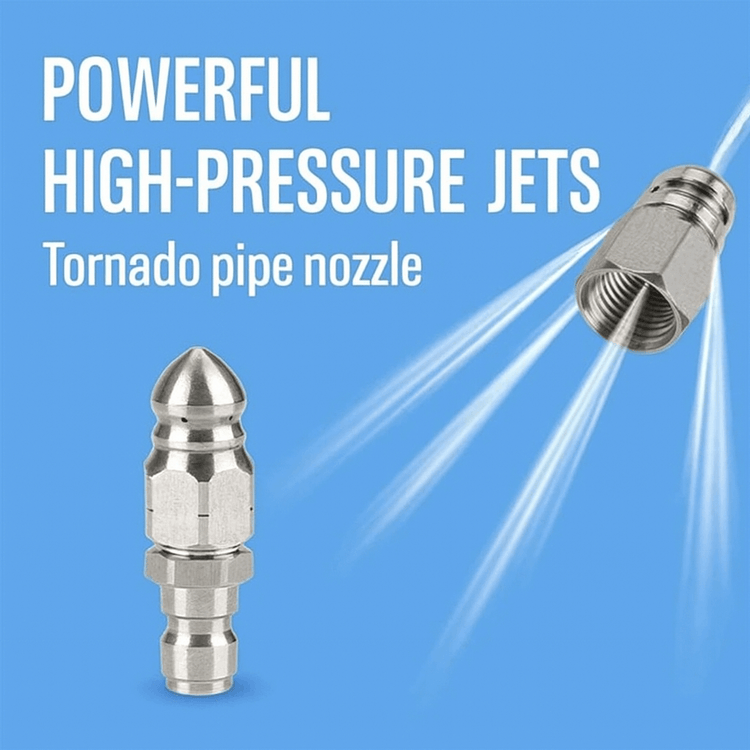 Tornado Pipe nozzle with powerful high-pressure jets designed for efficient flow and performance.